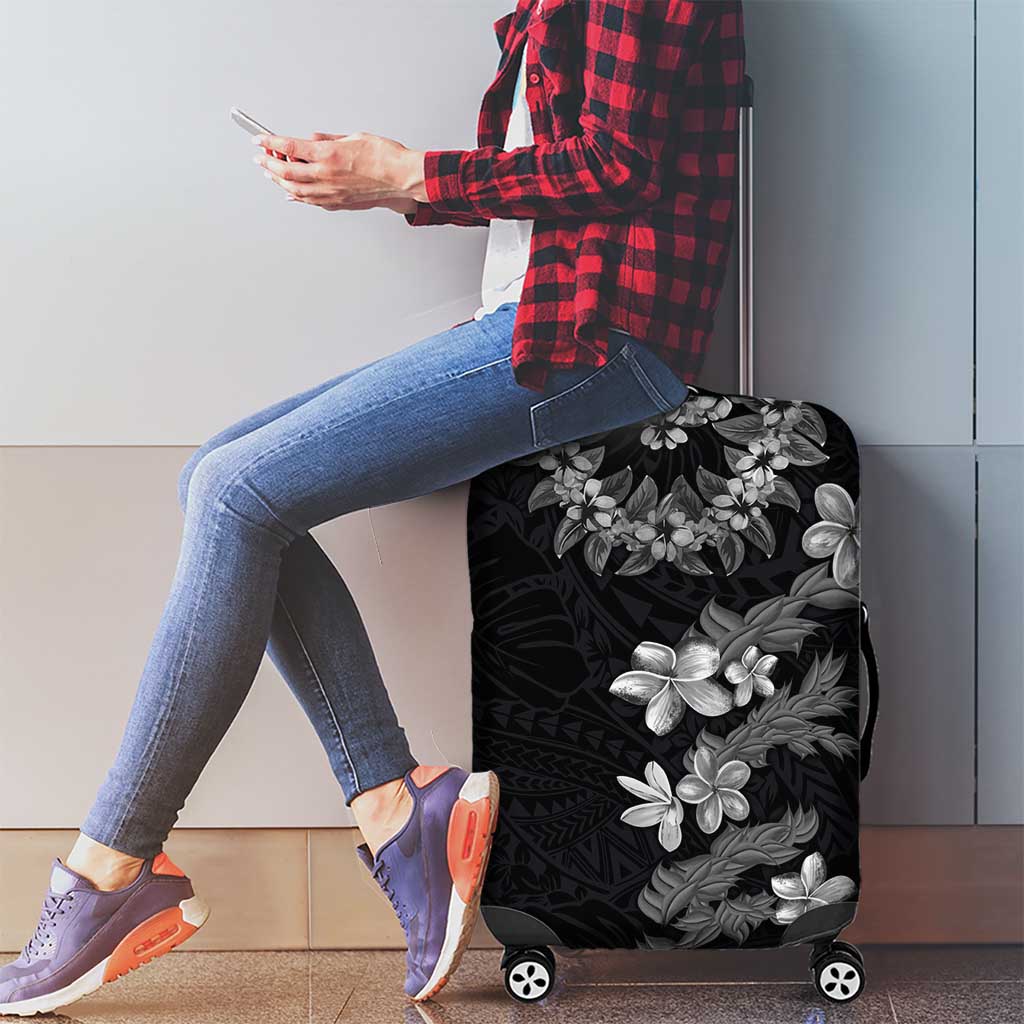 Hawaiian Lei Plumeria and Tropical Leaves Luggage Cover Watercolor Style-Grayscale