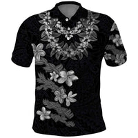 Hawaiian Lei Plumeria and Tropical Leaves Polo Shirt Watercolor Style-Grayscale