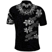 Hawaiian Lei Plumeria and Tropical Leaves Polo Shirt Watercolor Style-Grayscale