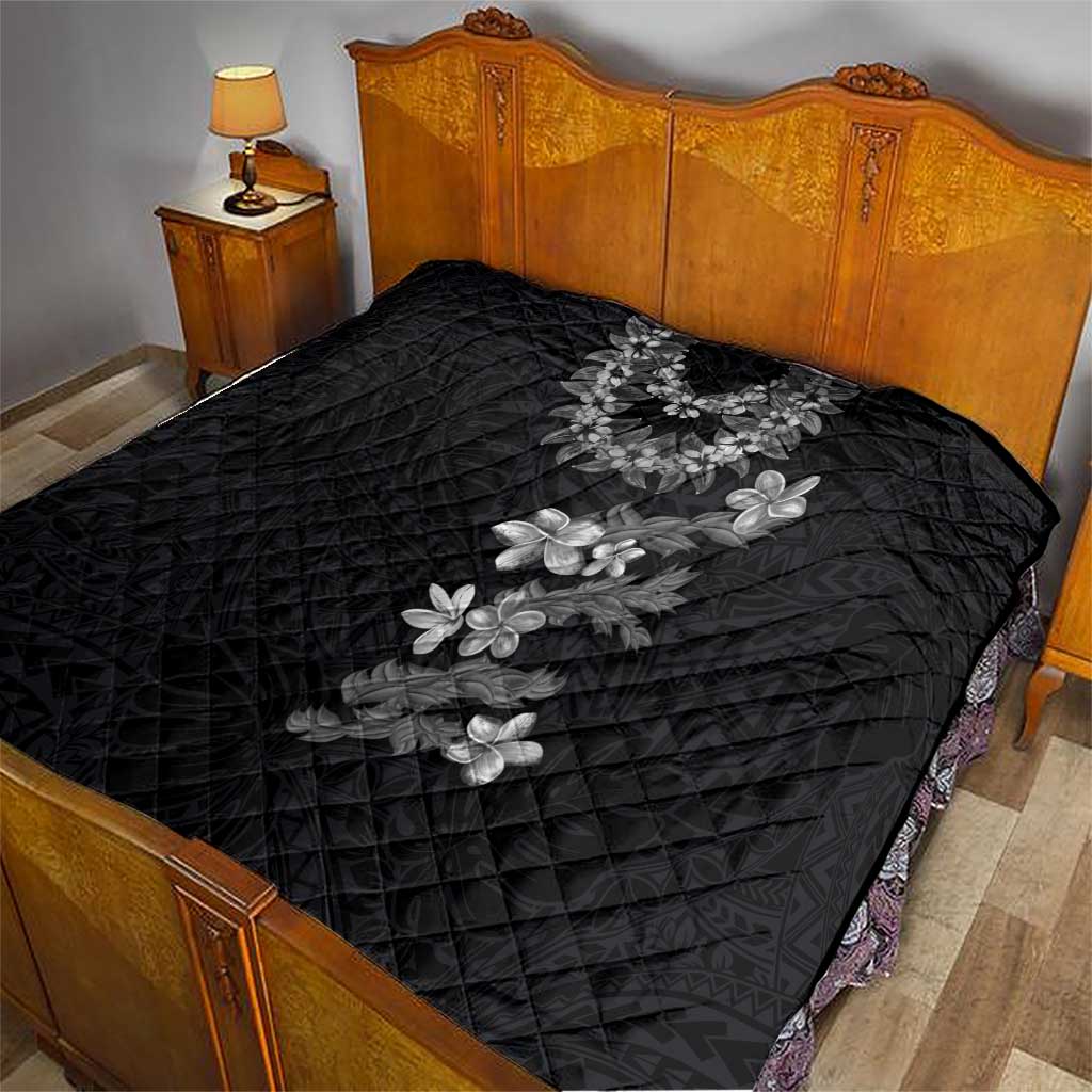 Hawaiian Lei Plumeria and Tropical Leaves Quilt Watercolor Style-Grayscale