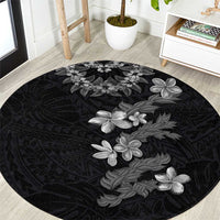 Hawaiian Lei Plumeria and Tropical Leaves Round Carpet Watercolor Style-Grayscale LT03 Black - Polynesian Pride