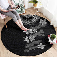 Hawaiian Lei Plumeria and Tropical Leaves Round Carpet Watercolor Style-Grayscale LT03 - Polynesian Pride