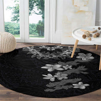 Hawaiian Lei Plumeria and Tropical Leaves Round Carpet Watercolor Style-Grayscale LT03 - Polynesian Pride
