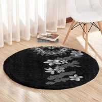Hawaiian Lei Plumeria and Tropical Leaves Round Carpet Watercolor Style-Grayscale LT03 - Polynesian Pride