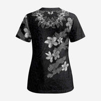 Hawaiian Lei Plumeria and Tropical Leaves Scrub Top Watercolor Style-Grayscale - Polynesian Pride