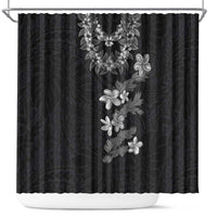 Hawaiian Lei Plumeria and Tropical Leaves Shower Curtain Watercolor Style-Grayscale LT03 Black - Polynesian Pride