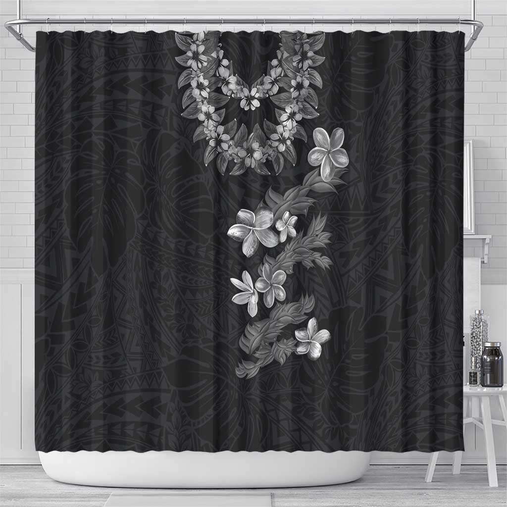 Hawaiian Lei Plumeria and Tropical Leaves Shower Curtain Watercolor Style-Grayscale LT03 - Polynesian Pride