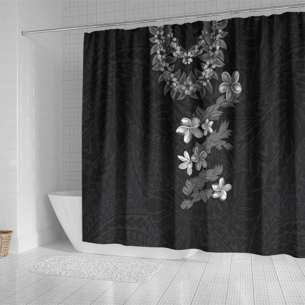 Hawaiian Lei Plumeria and Tropical Leaves Shower Curtain Watercolor Style-Grayscale LT03 - Polynesian Pride
