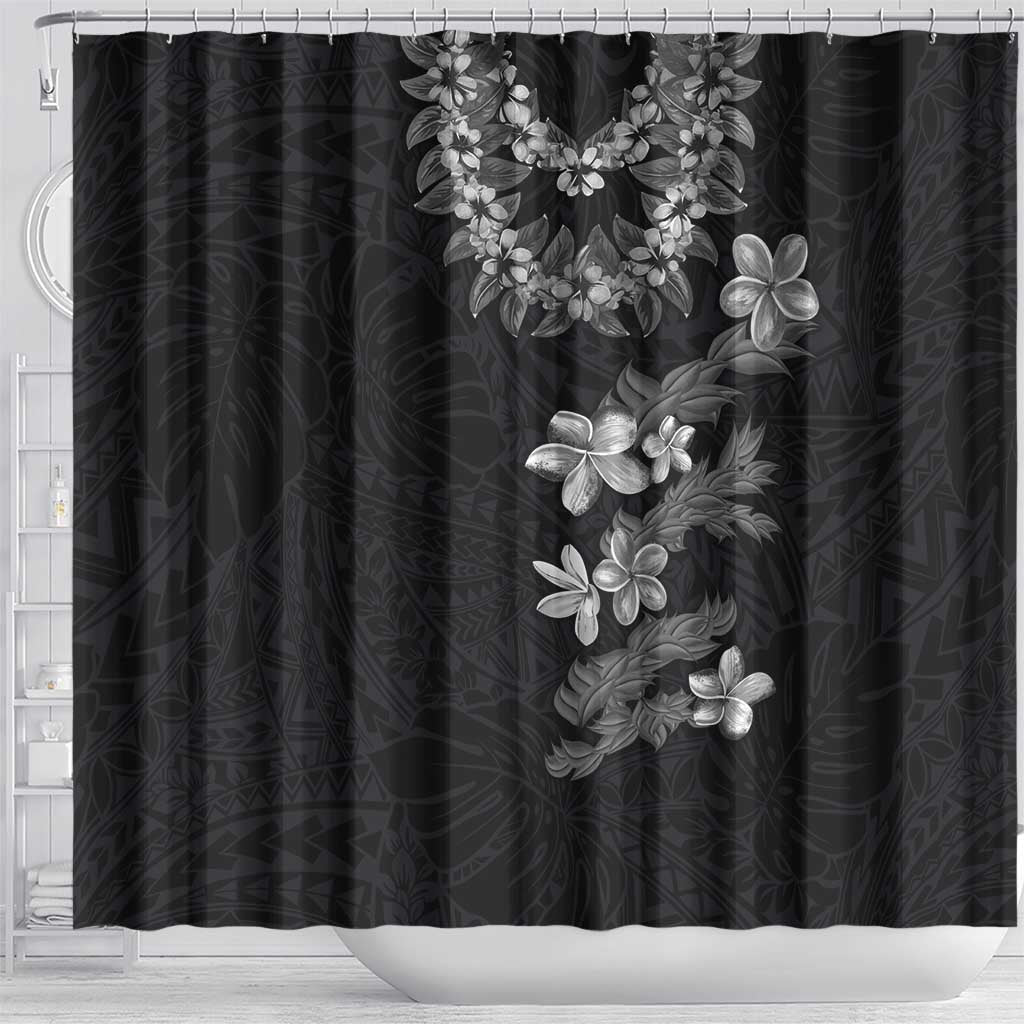 Hawaiian Lei Plumeria and Tropical Leaves Shower Curtain Watercolor Style-Grayscale LT03 - Polynesian Pride