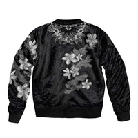 Hawaiian Lei Plumeria and Tropical Leaves Sleeve Zip Bomber Jacket Watercolor Style-Grayscale LT03 - Polynesian Pride