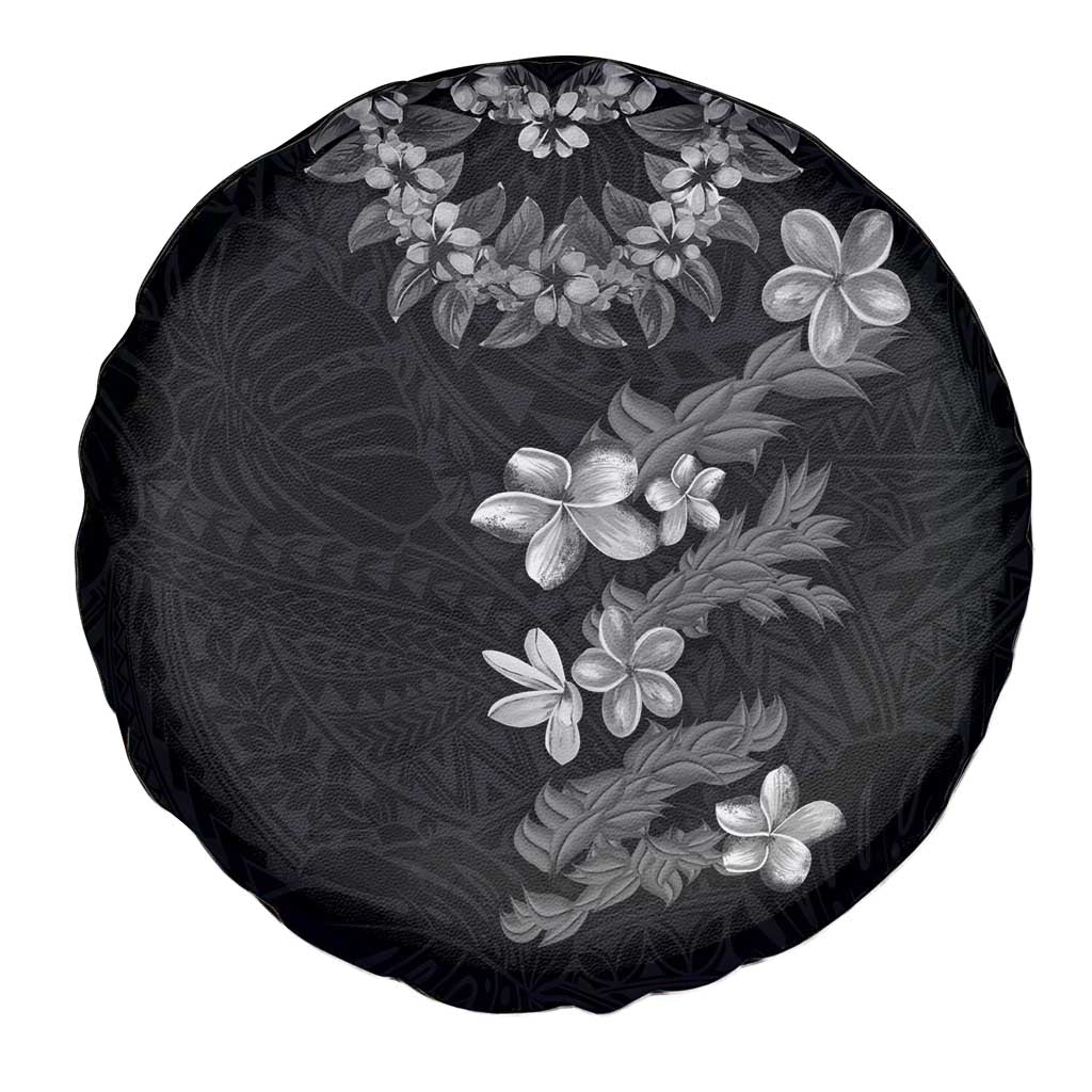 Hawaiian Lei Plumeria and Tropical Leaves Spare Tire Cover Watercolor Style-Grayscale