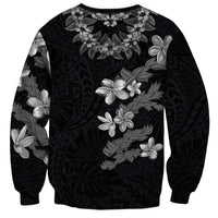 Hawaiian Lei Plumeria and Tropical Leaves Sweatshirt Watercolor Style-Grayscale