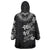 Hawaiian Lei Plumeria and Tropical Leaves Wearable Blanket Hoodie Watercolor Style-Grayscale