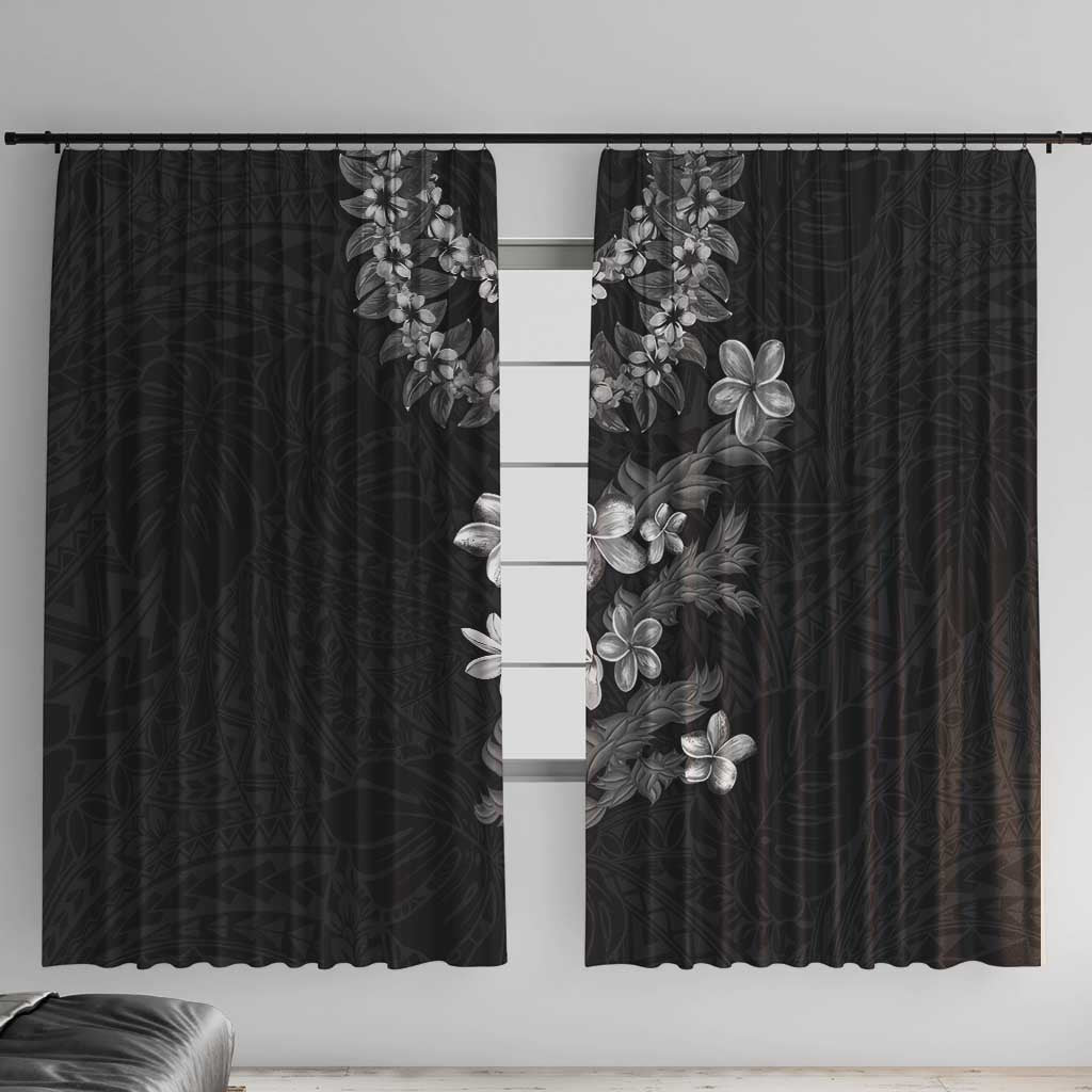 Hawaiian Lei Plumeria and Tropical Leaves Window Curtain Watercolor Style-Grayscale