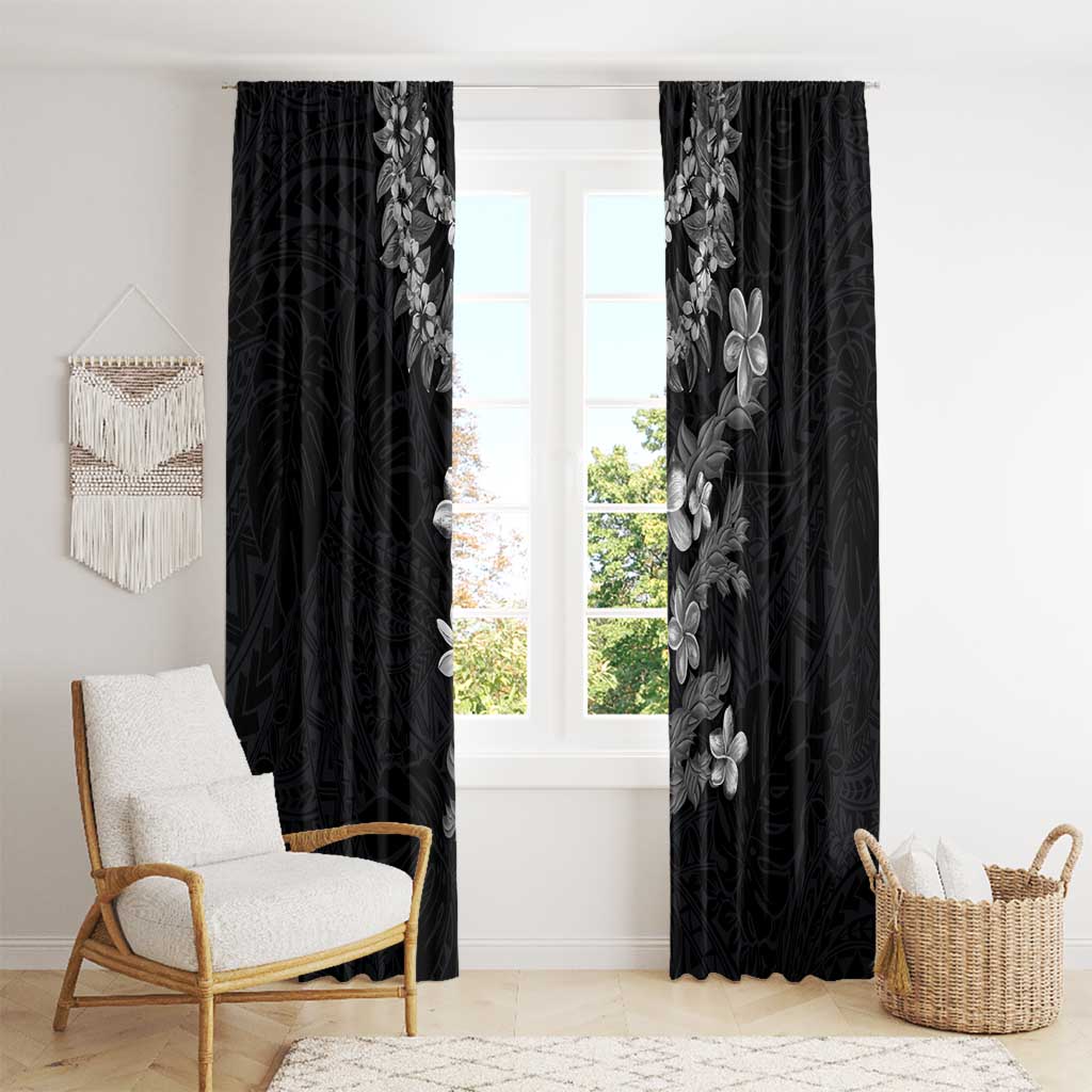 Hawaiian Lei Plumeria and Tropical Leaves Window Curtain Watercolor Style-Grayscale LT03 - Polynesian Pride