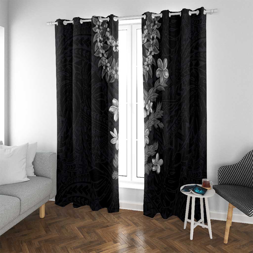Hawaiian Lei Plumeria and Tropical Leaves Window Curtain Watercolor Style-Grayscale LT03 With Grommets Black - Polynesian Pride