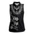 Hawaiian Lei Plumeria and Tropical Leaves Women Sleeveless Polo Shirt Watercolor Style-Grayscale