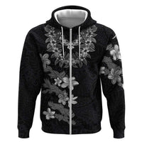 Hawaiian Lei Plumeria and Tropical Leaves Zip Hoodie Watercolor Style-Grayscale