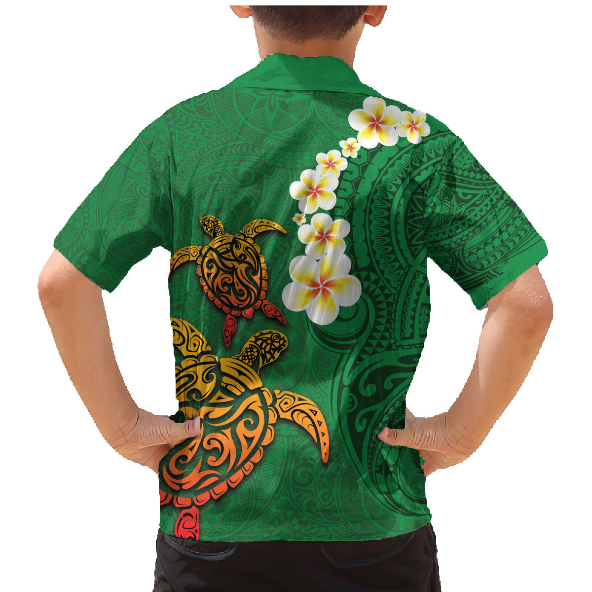 Hawaii Turtle Plumeria Flower Family Matching Mermaid Dress and Hawaiian Shirt Polynesian Pattern Green Color