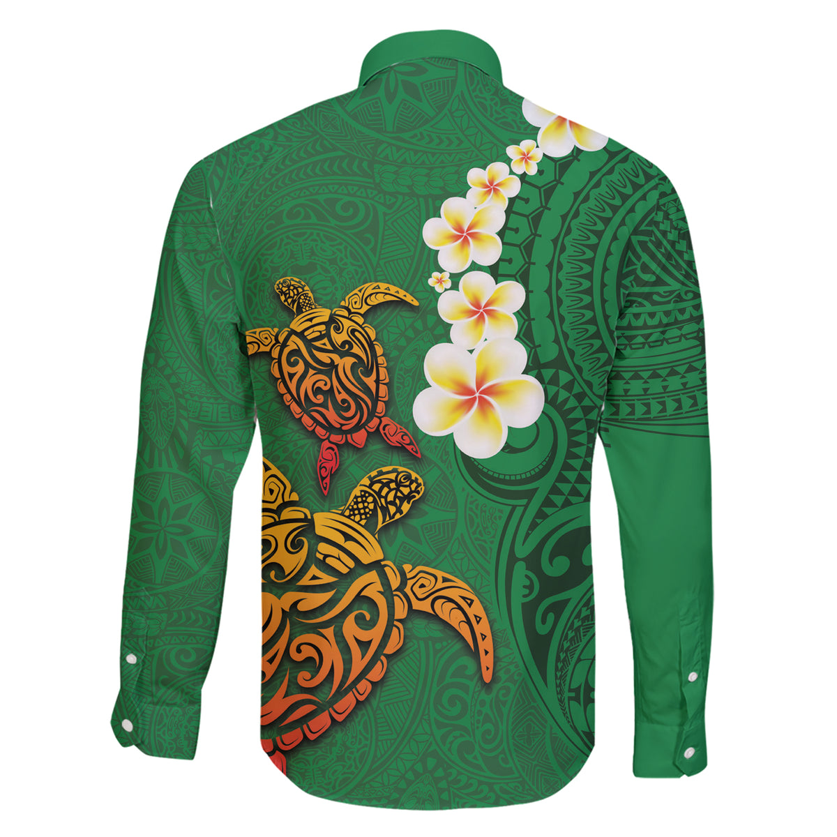 Hawaii Turtle Plumeria Flower Family Matching Short Sleeve Bodycon Dress and Hawaiian Shirt Polynesian Pattern Green Color