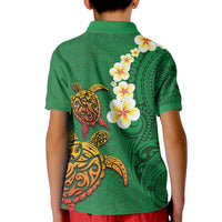 Hawaii Turtle Plumeria Flower Kid Polo Shirt Polynesian Pattern Green Color