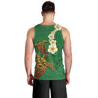 Hawaii Turtle Plumeria Flower Men Tank Top Polynesian Pattern Green Color