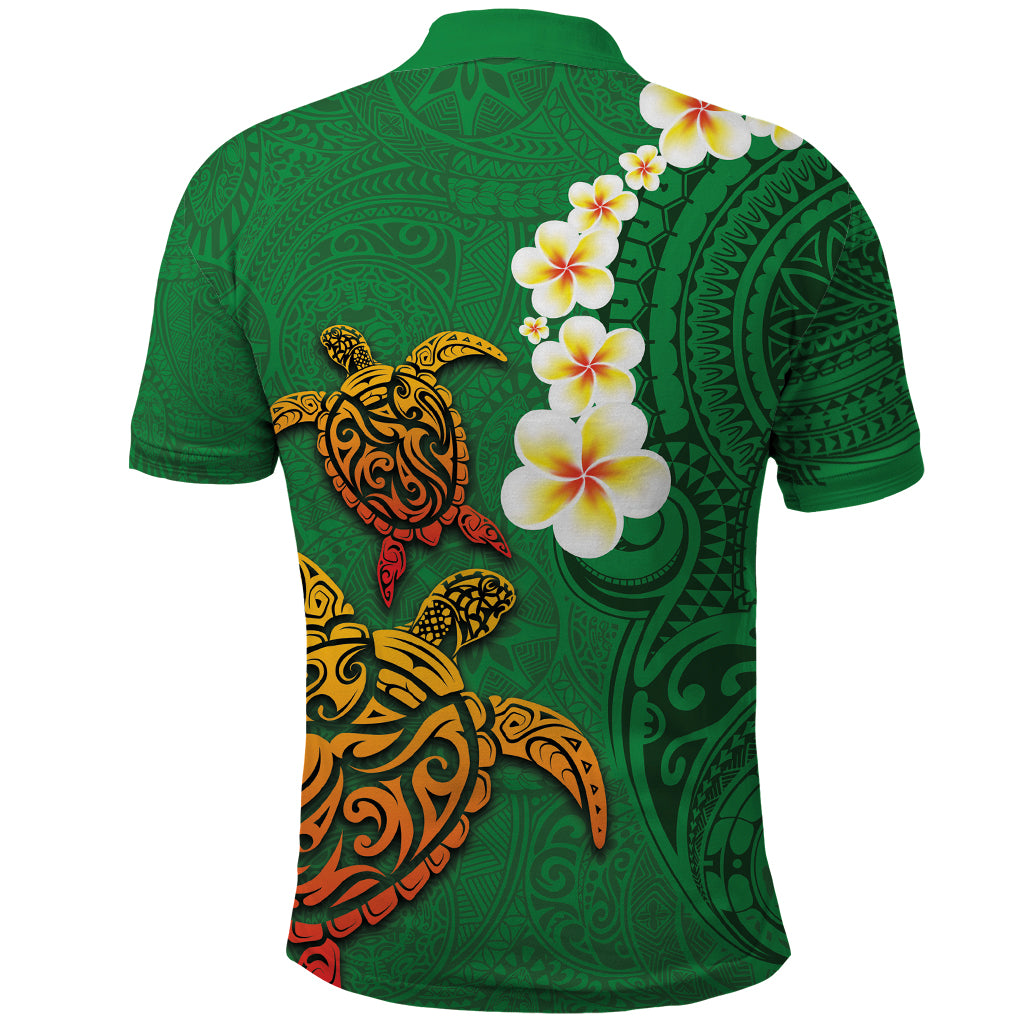 Hawaii Turtle Plumeria Flower Polo Shirt Polynesian Pattern Green Color