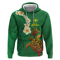 Hawaii Turtle Plumeria Flower Zip Hoodie Polynesian Pattern Green Color
