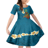 Hawaii Turtle Plumeria Flower Family Matching Tank Maxi Dress and Hawaiian Shirt Polynesian Pattern Blue Color