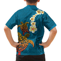 Hawaii Turtle Plumeria Flower Kid Hawaiian Shirt Polynesian Pattern Blue Color LT03 - Polynesian Pride