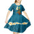 Hawaii Turtle Plumeria Flower Kid Short Sleeve Dress Polynesian Pattern Blue Color