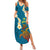 Hawaii Turtle Plumeria Flower Summer Maxi Dress Polynesian Pattern Blue Color