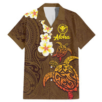 Hawaii Turtle Plumeria Flower Family Matching Mermaid Dress and Hawaiian Shirt Polynesian Pattern Brown Color