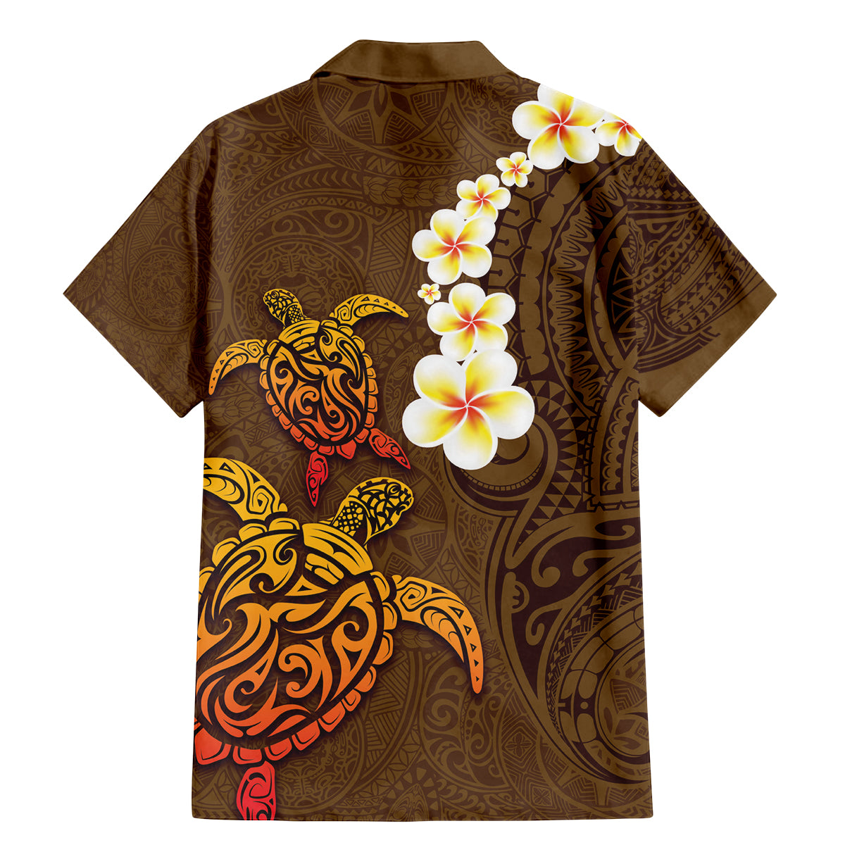 Hawaii Turtle Plumeria Flower Family Matching Mermaid Dress and Hawaiian Shirt Polynesian Pattern Brown Color