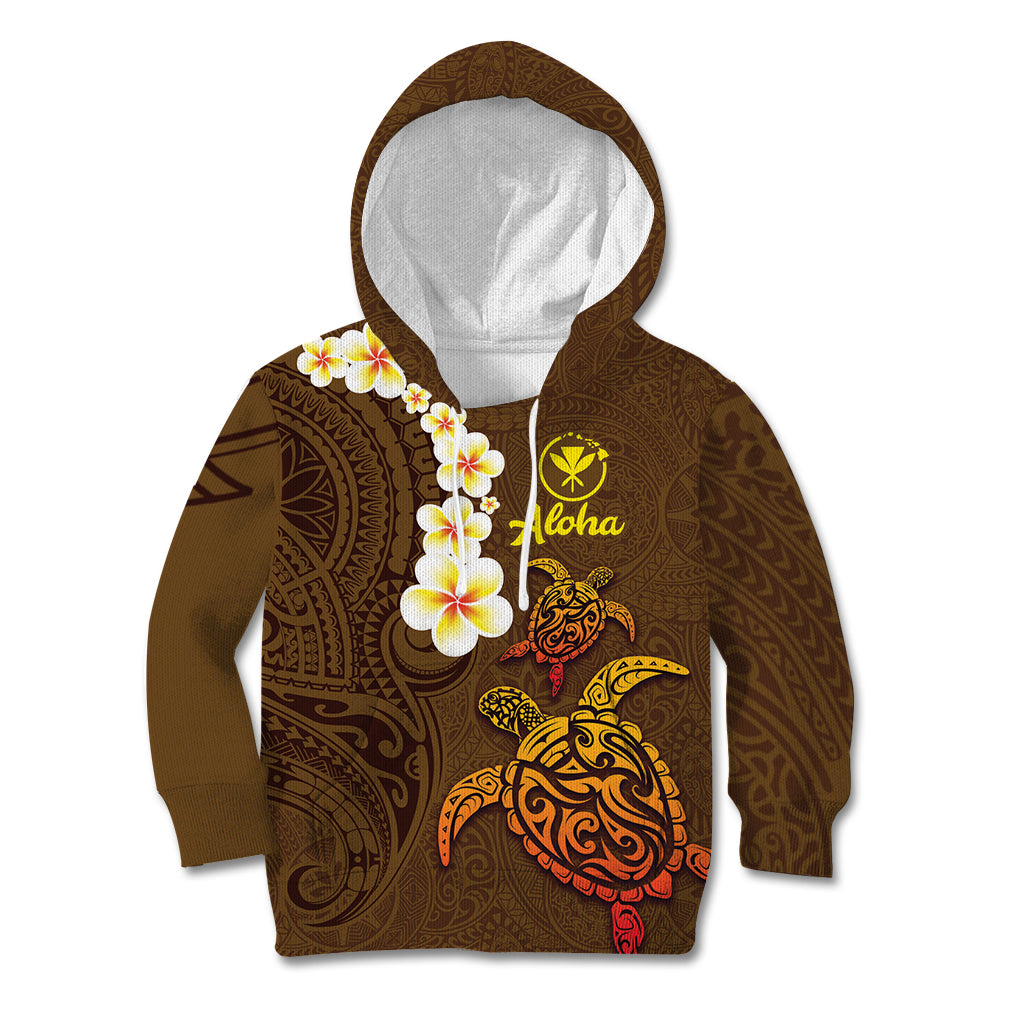 Hawaii Turtle Plumeria Flower Kid Hoodie Polynesian Pattern Brown Color LT03 Hoodie Brown - Polynesian Pride