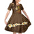 Hawaii Turtle Plumeria Flower Kid Short Sleeve Dress Polynesian Pattern Brown Color