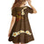 Hawaii Turtle Plumeria Flower Kid Short Sleeve Dress Polynesian Pattern Brown Color