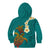 Hawaii Turtle Plumeria Flower Kid Hoodie Polynesian Pattern Turquoise Color
