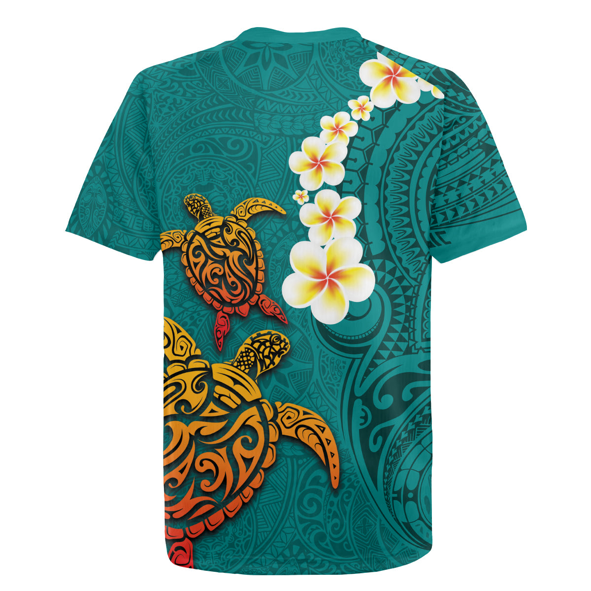 Hawaii Turtle Plumeria Flower Rugby Jersey Polynesian Pattern Turquoise Color