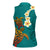 Hawaii Turtle Plumeria Flower Women Sleeveless Polo Shirt Polynesian Pattern Turquoise Color