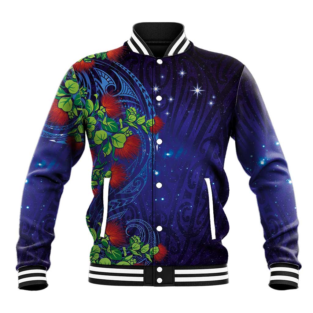 Matariki New Zealand Maori and Pohutukawa Baseball Jacket Galaxy Blue Sky Style