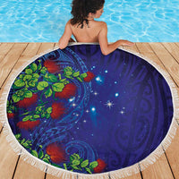 Matariki New Zealand Maori and Pohutukawa Beach Blanket Galaxy Blue Sky Style