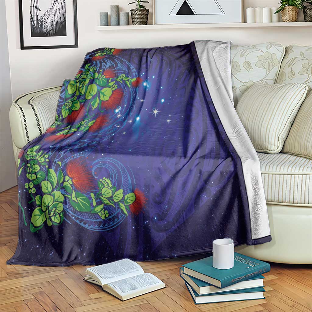 Matariki New Zealand Maori and Pohutukawa Blanket Galaxy Blue Sky Style LT03 Blue - Polynesian Pride