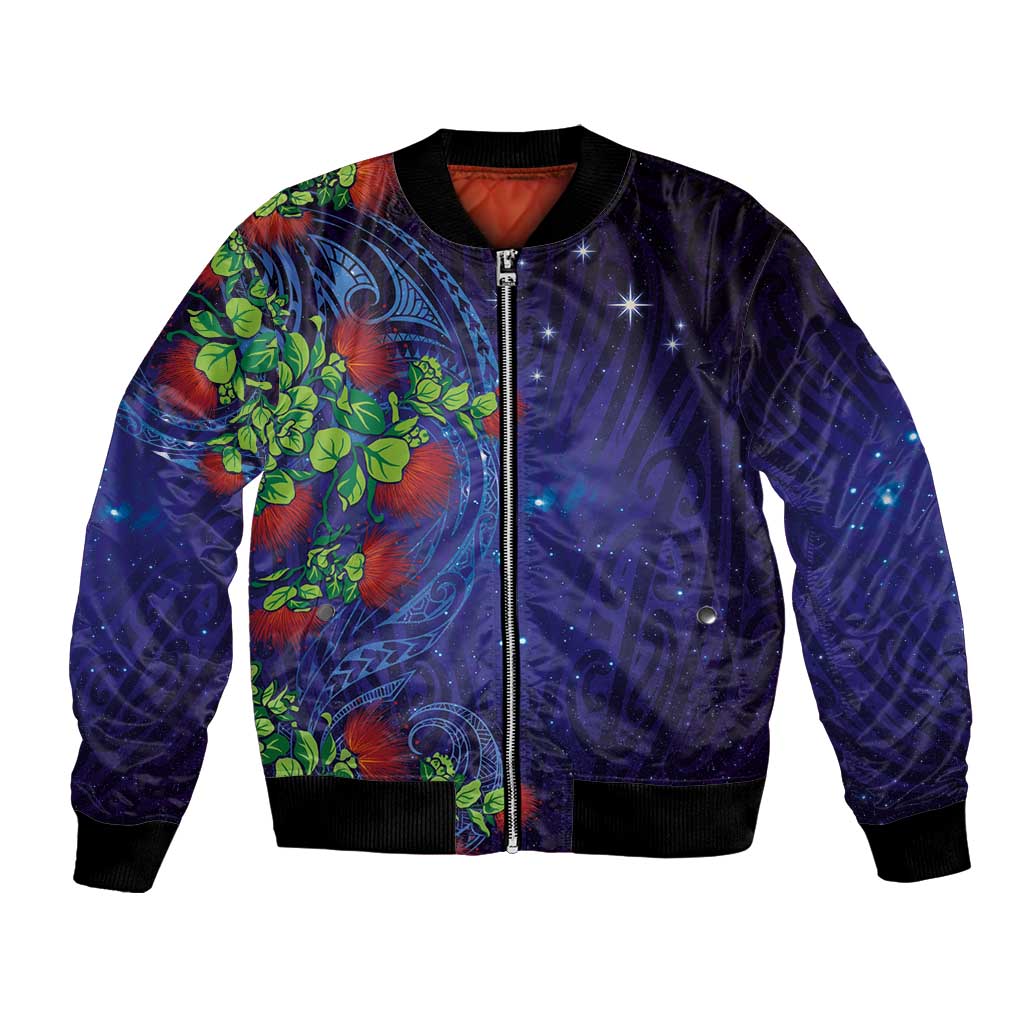 Matariki New Zealand Maori and Pohutukawa Bomber Jacket Galaxy Blue Sky Style