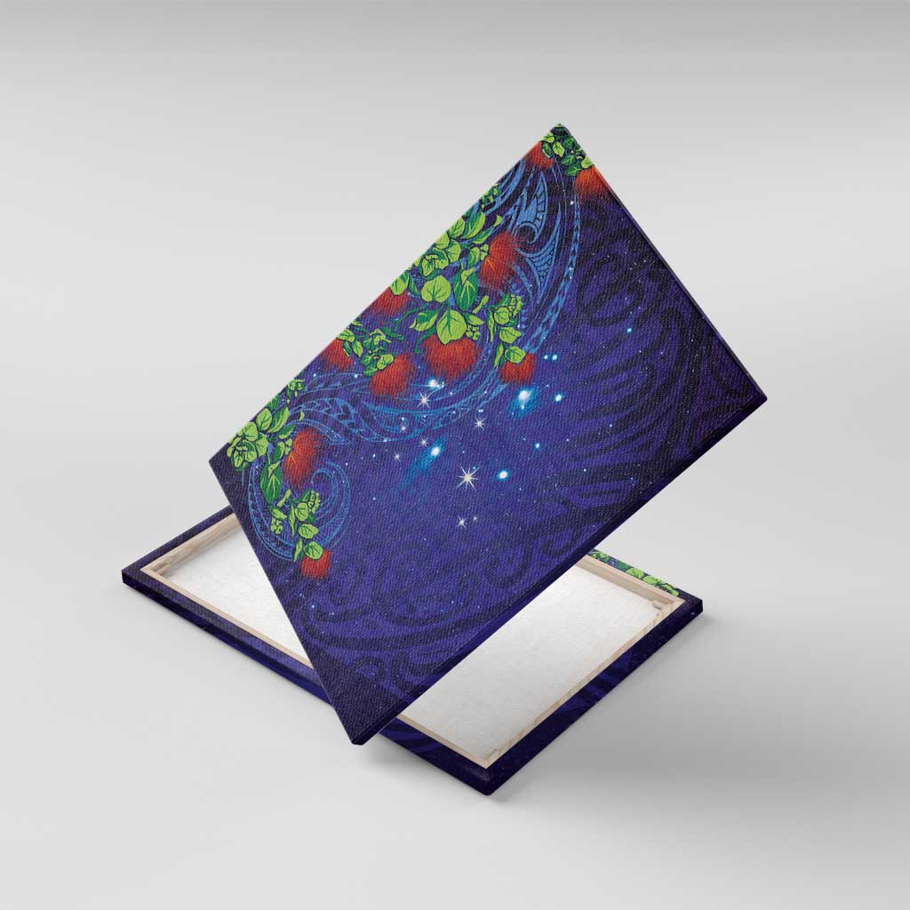 Matariki New Zealand Maori and Pohutukawa Canvas Wall Art Galaxy Blue Sky Style LT03 With Frame Blue - Polynesian Pride