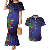 Matariki New Zealand Maori and Pohutukawa Couples Matching Mermaid Dress and Hawaiian Shirt Galaxy Blue Sky Style