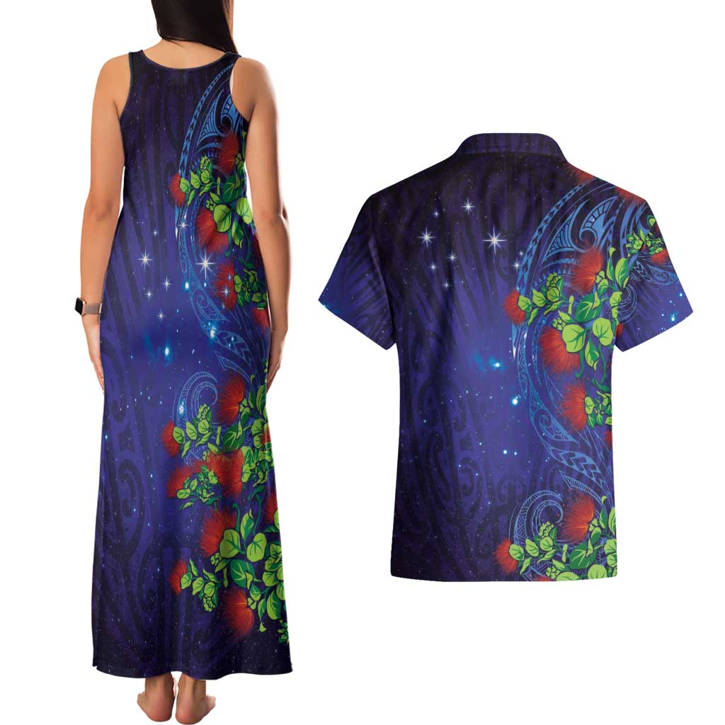 Matariki New Zealand Maori and Pohutukawa Couples Matching Tank Maxi Dress and Hawaiian Shirt Galaxy Blue Sky Style