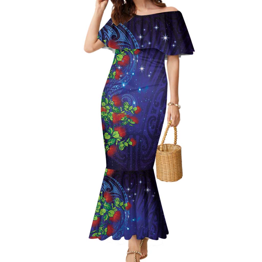 Matariki New Zealand Maori and Pohutukawa Family Matching Mermaid Dress and Hawaiian Shirt Galaxy Blue Sky Style