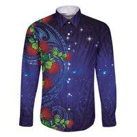 Matariki New Zealand Maori and Pohutukawa Family Matching Off The Shoulder Long Sleeve Dress and Hawaiian Shirt Galaxy Blue Sky Style