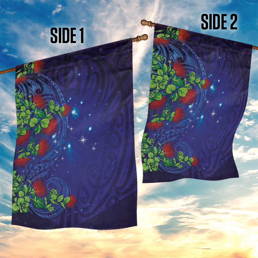 Matariki New Zealand Maori and Pohutukawa Garden Flag Galaxy Blue Sky Style